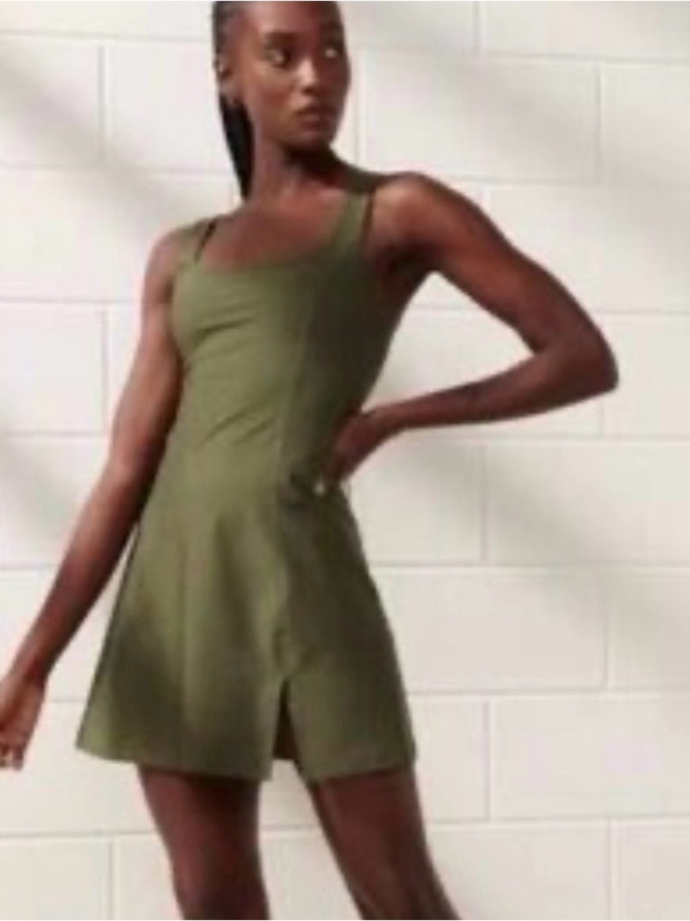 Abercrombie Olive Green YPB Athletic SculptLUX Square-Neck Mini Dress